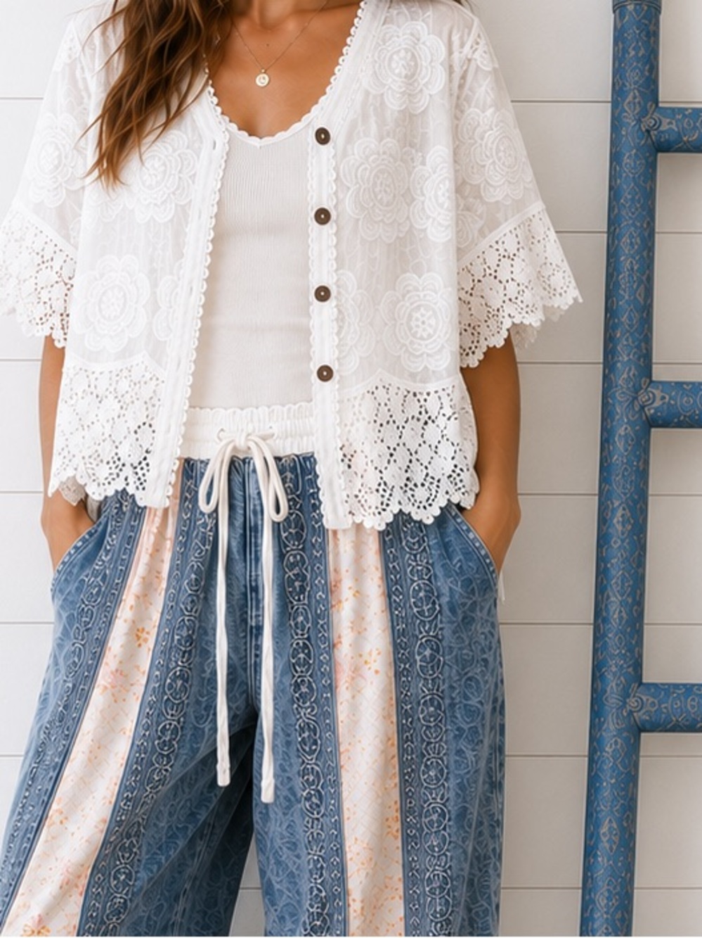 Boho GirLie POL SET : “The Melrose” Patchwork Denim Jogger Pants and Top - Picture 3 of 4